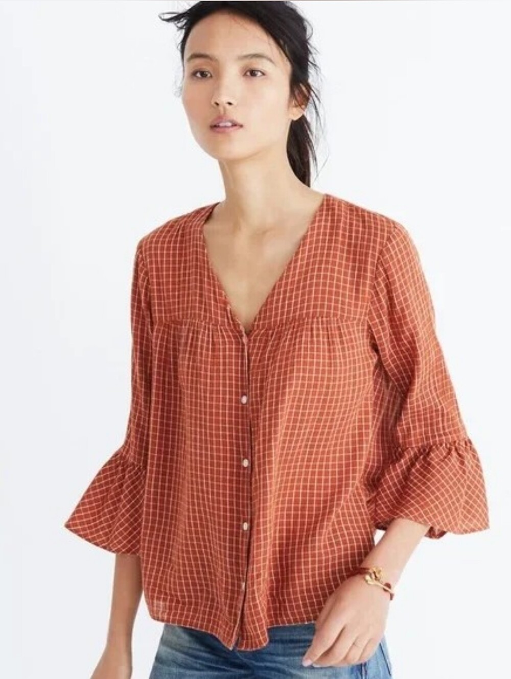 Madewell Veranda Bell Sleeve Top, Size XXS